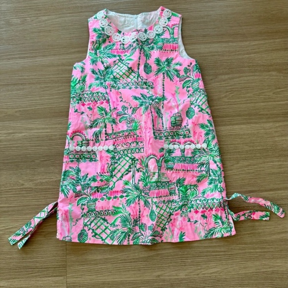 Lilly Pulitzer Tropical Print Pink and Green Dress 7Y
